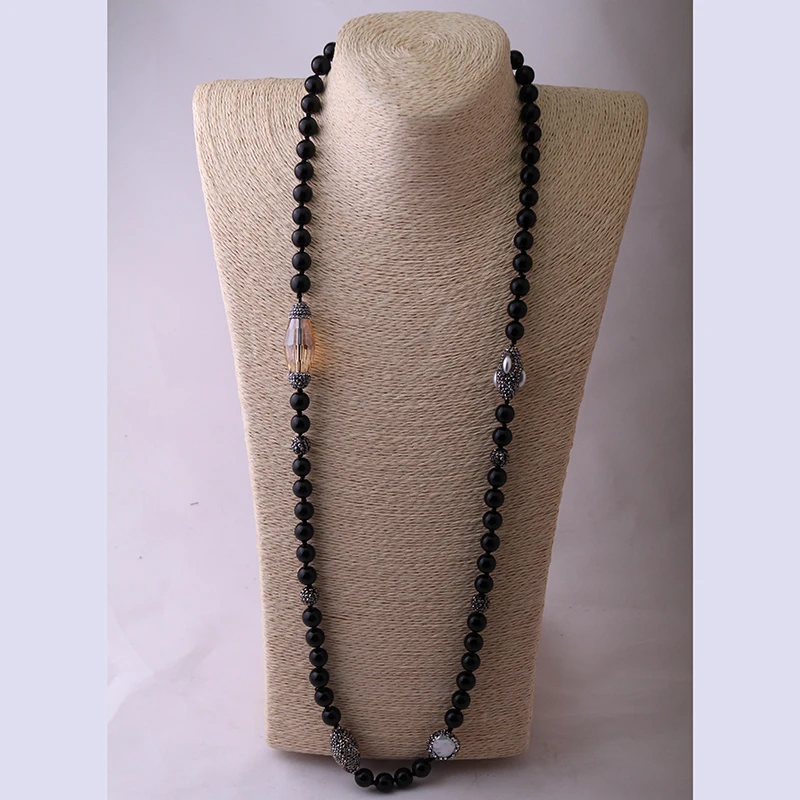 Модные черные каменные бусы Halsband ручная работа черный кристалл проложенный