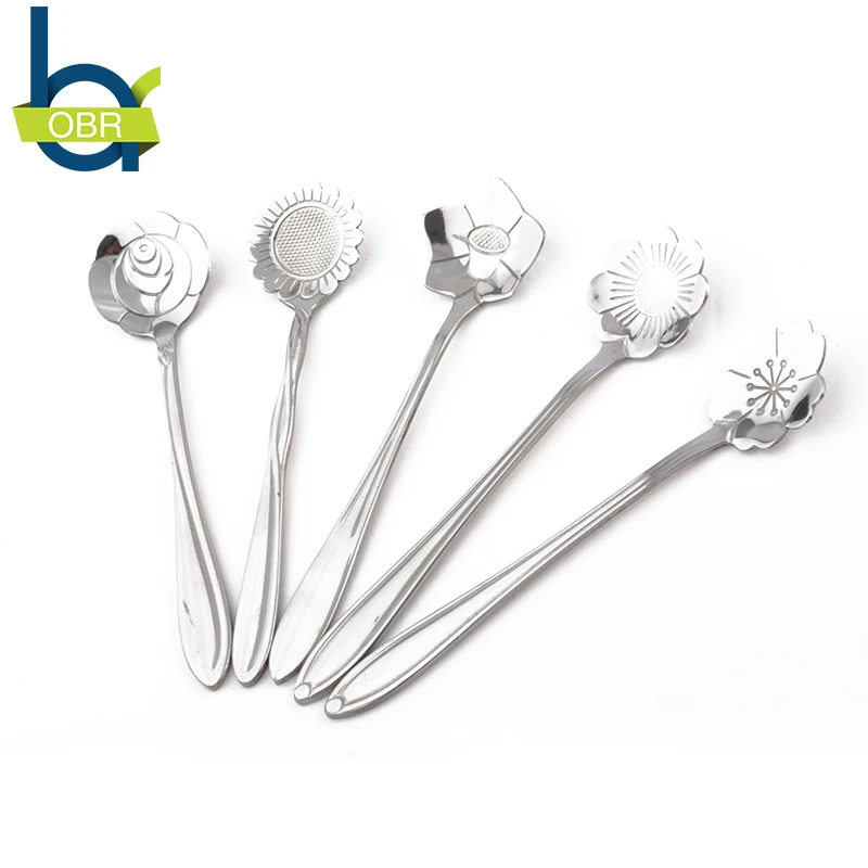 OBR 5Pcs/Set Classic Flower Shaped Stainless Steel Coffee