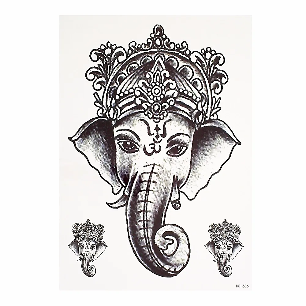 1 Piece Black Color Tattoo Sticker Thailand Ganesh Elephant God Pattern Women Body Art Temporary Tattoo Sticker Waterproof HB686