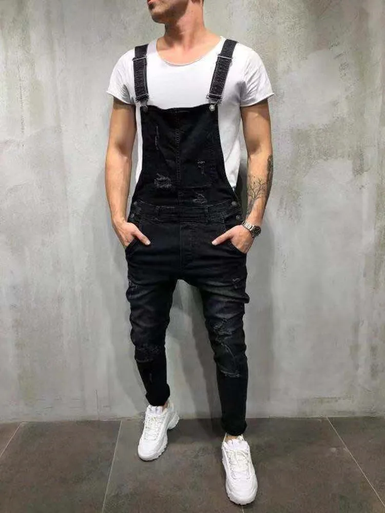 Высокое качество мужские рваные джинсы комбинезоны Hi Street Distressed Denim Bib Комбинезоны