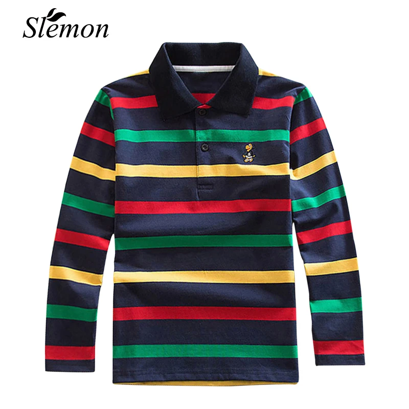 

Children's Boys Polo Shirts 2018 Spring Autumn Long Sleeve Striped Kids Cotton Lapel Polo Shirt Children 2-15 Years Boy Clothing