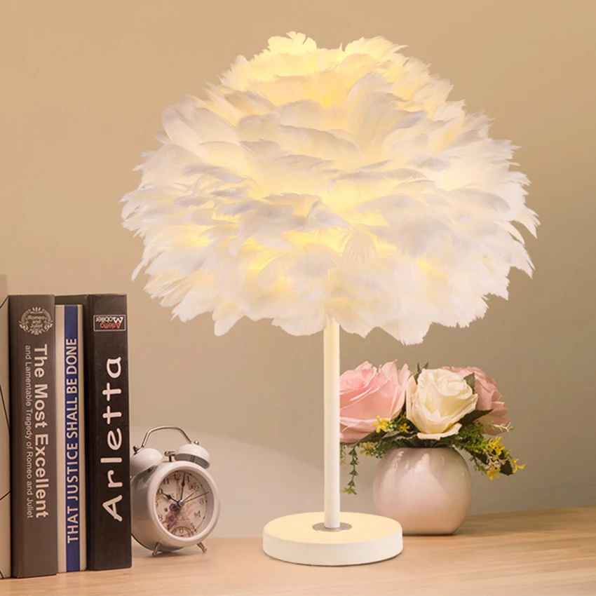 

Modren Feather Decoration Table Lamps Lighting Nordic LED Desk Lamps Living Room Study Bedroom Bedside Table Lights Luminaire