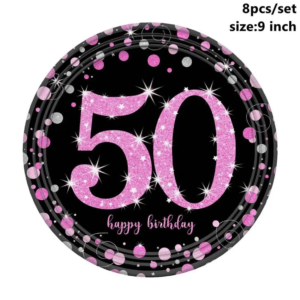 Taoup Gold 50th Birthday Party Tableware Cups Plates Towels Table Cover Happy 50 Birthday Party Decors Adult Parents Grandparent - Цвет: 9inch Pink Plates