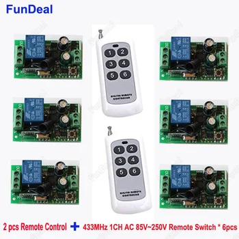

6pcs 433Mhz Universal Wireless Remote Control Switch AC 110V 220V 1CH Relay Receiver Module With 2pcs 6 Channel RF Transmitter