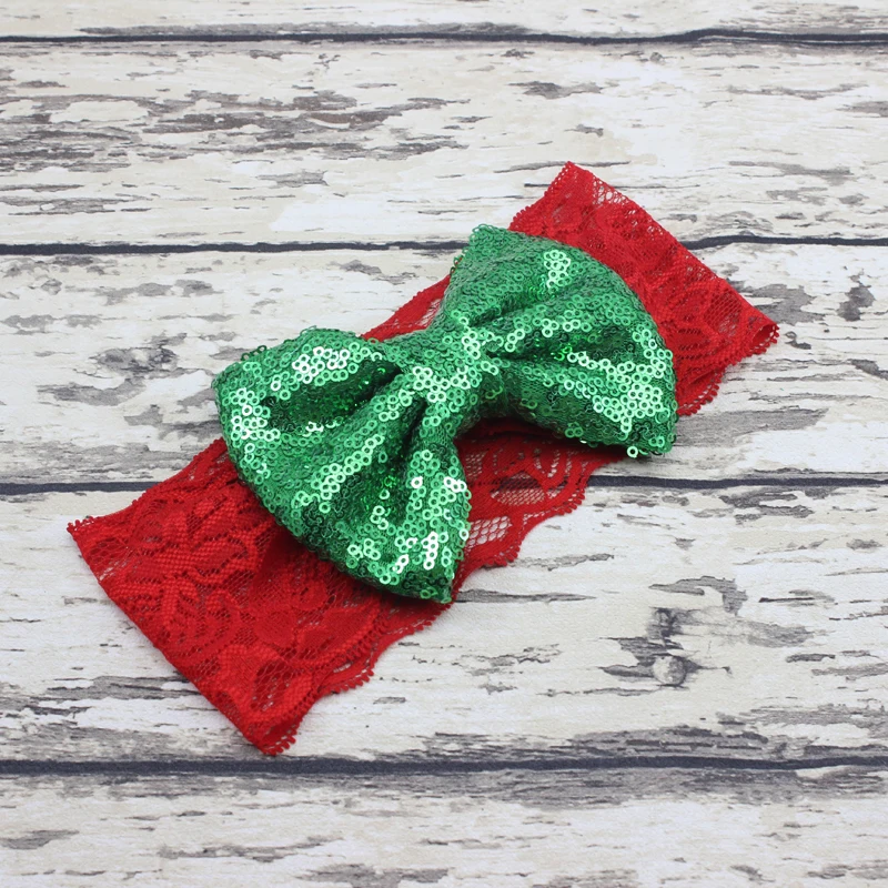 Christmas Headband Big Sequin Bow Lace Headband for Girls Christmas