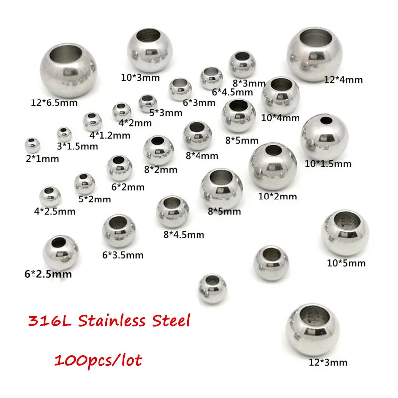 

100pcs 316L Stainless Steel Bead European Ball Big Hole Spacer for Diy Jewelry Making Beading Bracelet Necklace Finding Supplier