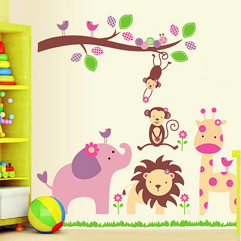 Forest-Animals-Giraffe-elephant-Monkey-Lion-Tree-wall-stickers-for-kids-room-Wall-Decal-Nursery-Room