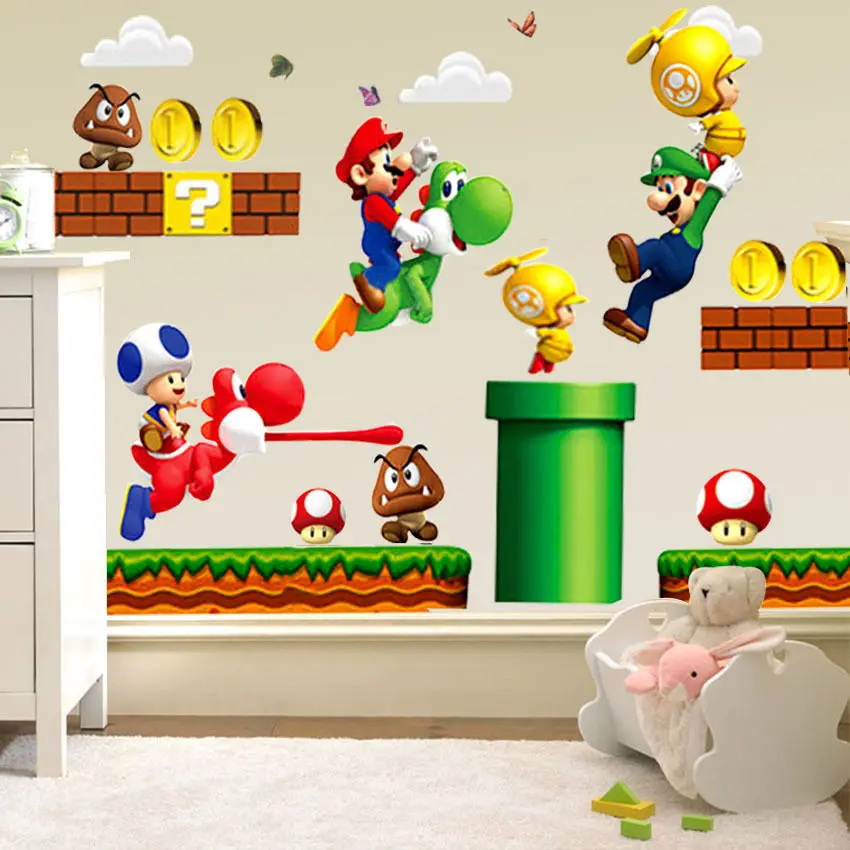 Super Mario Bros Kids Removable Mural Wall Decals Sticker