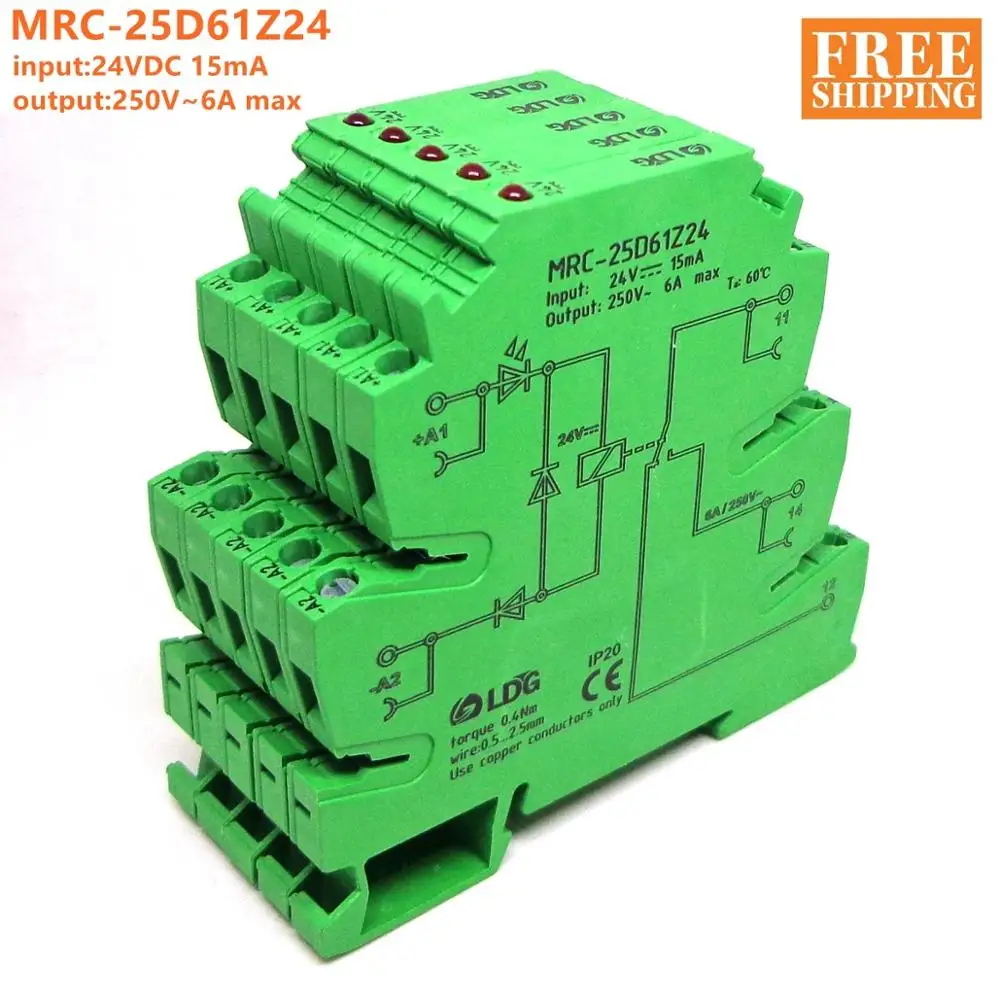 5 шт. MRC-25D61Z24 6A 1CO вход DC24V тонкое реле крепление на винтовой розетке светодиодный