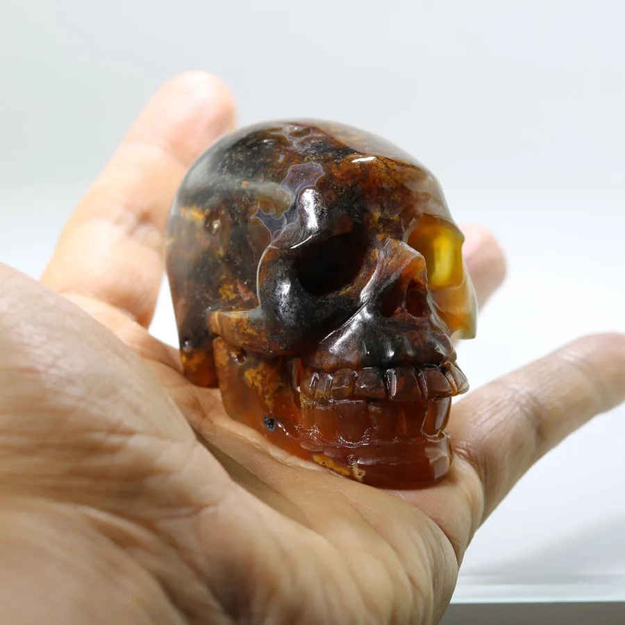 

2.79"Brazil CRYSTAL AGATE Handmade Carved Crystal Skull Crystal Realistic Crystal Healing Furnishing Articles Figurine N51