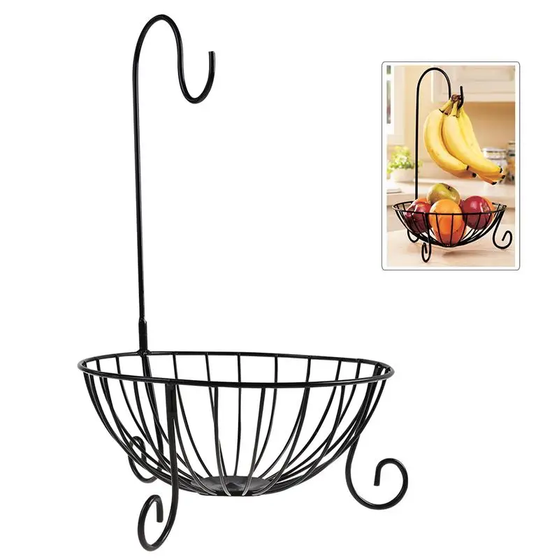 Metal Fruit Banana Basket with Detachable Banana Hanger Holder Hook