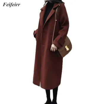 

2018 Autumn Winter Women Korean version of the large size loose woolen coat Fashion Elegant Medium and long section Outerwear