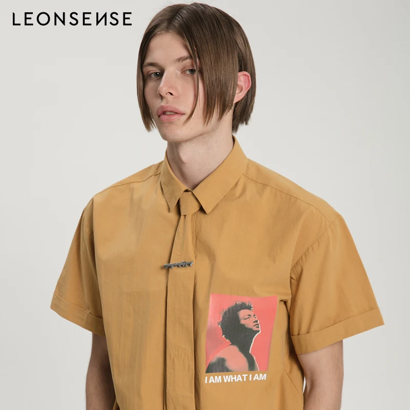 LEONSENSE короткий рукав мужская рубашка с принтом брендовая модная дизайнерская
