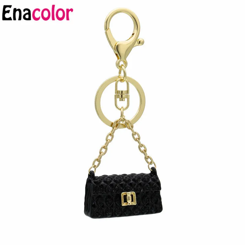 

Enacolor Delicate Black Enamel Bag Keychain Charm Purse Hand Bag Pendant Keyrings for Women Lady Gifts Key Chain Rings Jewelry