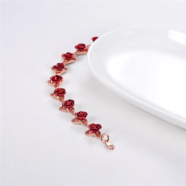 Love Rose 24-Carat Gold-Plated Genuine Ruby Swarovski Crystal Ladies' Charm  Bracelet: 'A Dozen Roses' Ruby Charm Bracelet