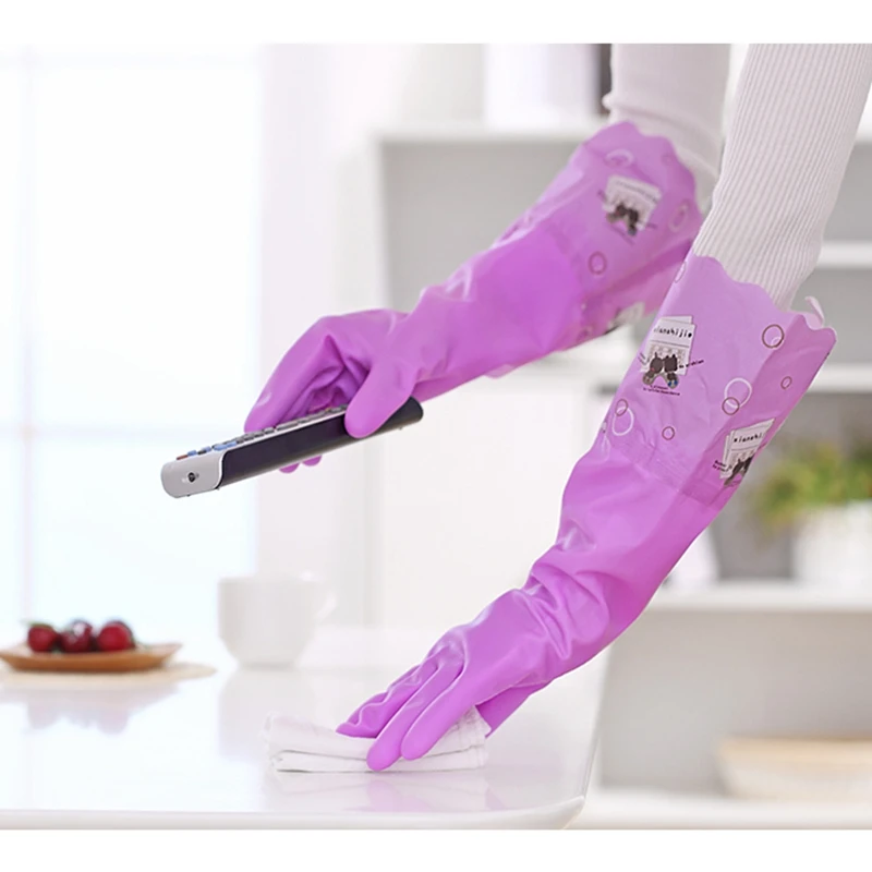 1Pair Kitchen Elastic Band Long Sleeves Cleaning Gloves with Polyester