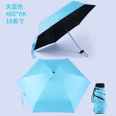 Портативный мужской зонт, мини карманные зонтики, предотвращающие УФ непромокаемые складные дамские маленькие пять складной зонт для дождя и солнца - Цвет: Blue