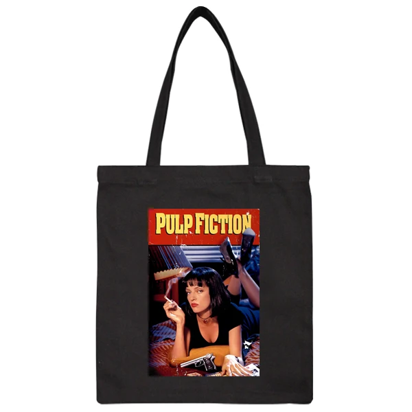 

Black Pulp Fiction Movie Mia Poster Smoking Girl Rock Handbag Shoulder Shopping Bag Tote Bag Gift