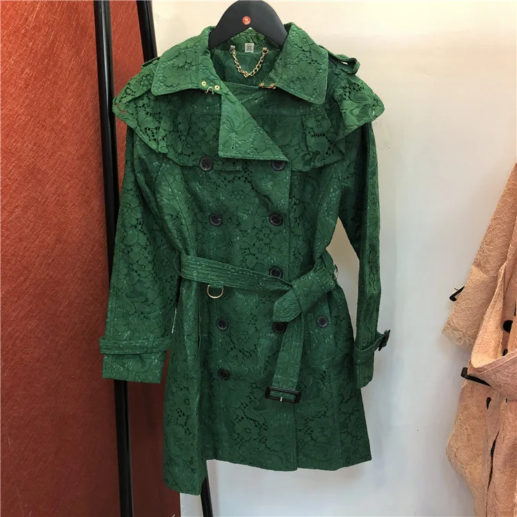 High quality lace ruffles belted windbreaker coat 2018 autumn sweet girl's trench coat D223 Coats