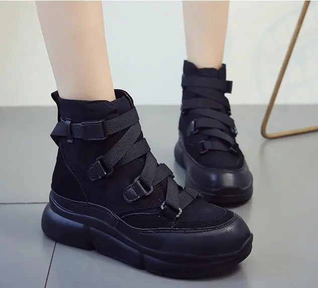 

2019 New Arrival Canvas Ankle Boots For Women Hook Loop Platform Boots Fashion Punk Boots Flat Shoes Winter Boots