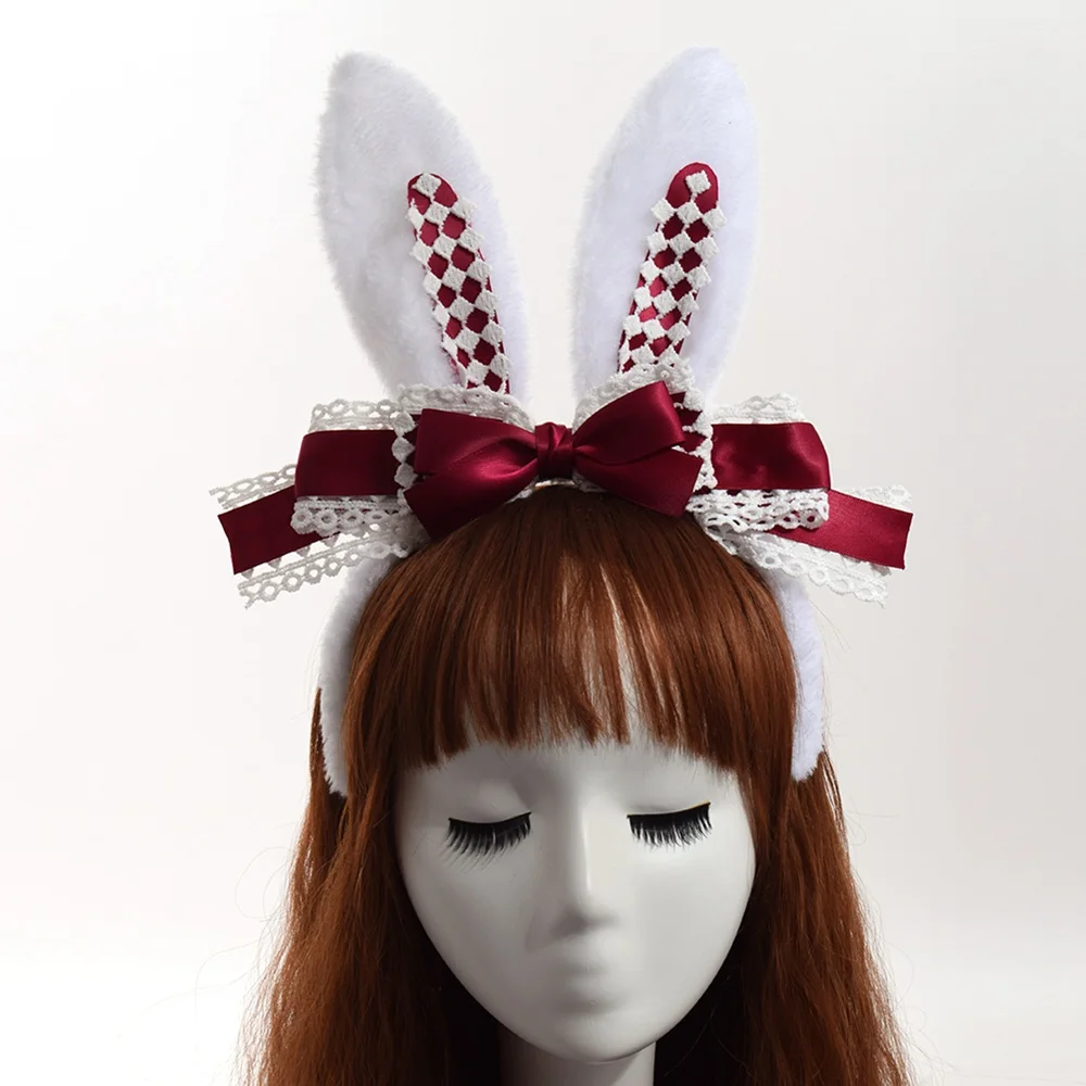 Women Lolita Head Band Cute Rabbit Ears Bow Lace Hair Band Headwear-in ...