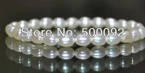 

AAA 4mm rice white freshwater pearl bracelet elastic Free shipping