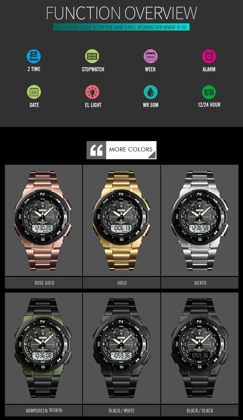 Sports Watches Top Brand Fashion Quartz Watches Men Steel Business Waterproof Led Digital Watch Male Clocks reloj hombre SKMEI -