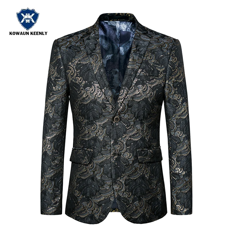 Men Blazer 2017 Luxury Male Black Suit Paisley Pattern Sequin Printed