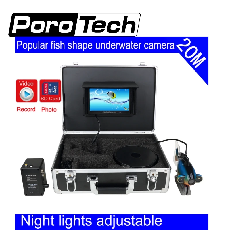 

SY801 20m Deep Water popular fish shape underwater camera 7" LCD Fish Finder Underwater Video Camera Ice Lake Fishing camera