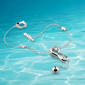 

Exquisite Genuine Solid 925 Sterling Silver Lady's Cat Shape Chain Bracelet