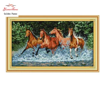 

Golden Panno,Horses Pattern Counted Cross Stitch 11CT Printed 14CT Cotton Cross Stitch Sets animals Cross-stitch Kits Embroidery