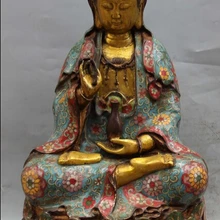 Bi002773 1" Китайский Перегородчатые Золотая Свинка Лотос кван юн Бог Будда Шакьямуни Ваза Статуя