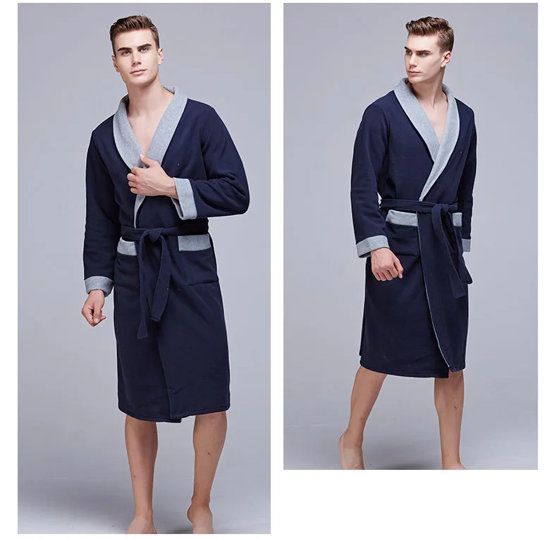 Модель года, мужские кимоно из рунной шерсти, халаты для отеля,, весенний халат для спа, халат для мужчин, длинные халаты, ночная рубашка с карманами, темно-синий, серый цвет