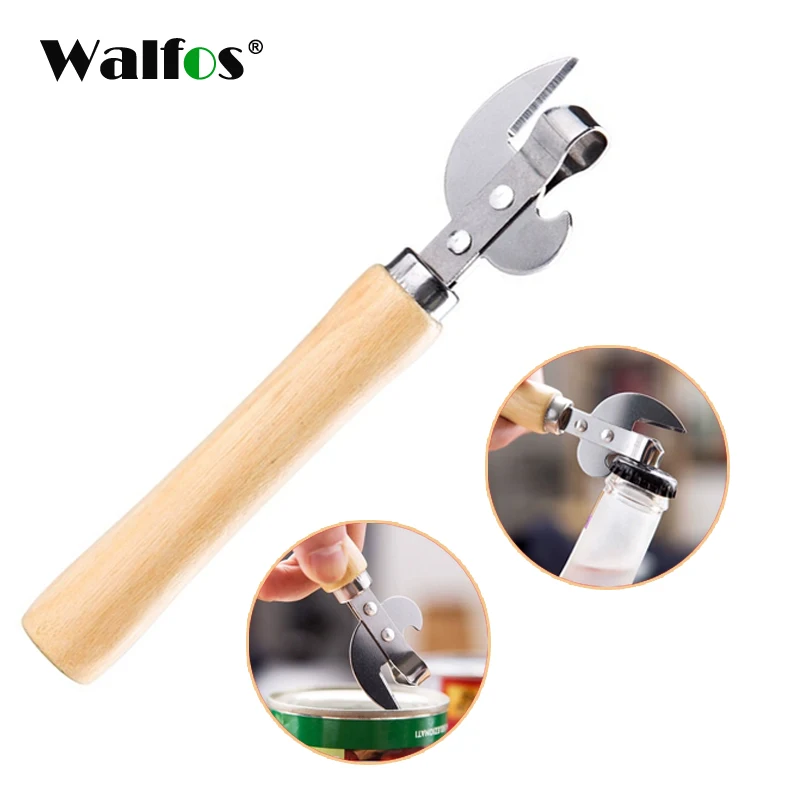 

WALFOS Wooden Handle+Stainless Steel Manual Can Opener Canning Knife Canned Metal Bottle opener beer bottle Opener Kitchen Tools