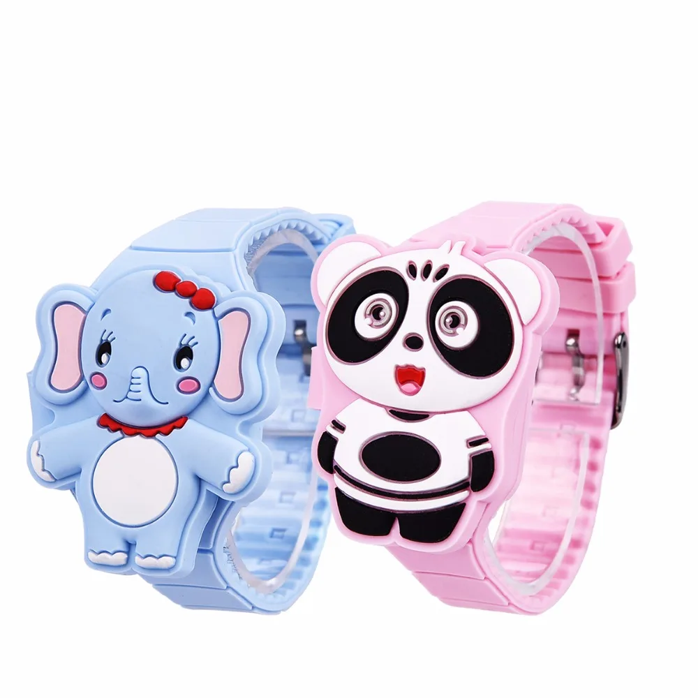 2 шт. милые животные детские часы для мальчиков и девочек жидкокристаллический цифровой дисплей силиконовые электронные карманные часы
