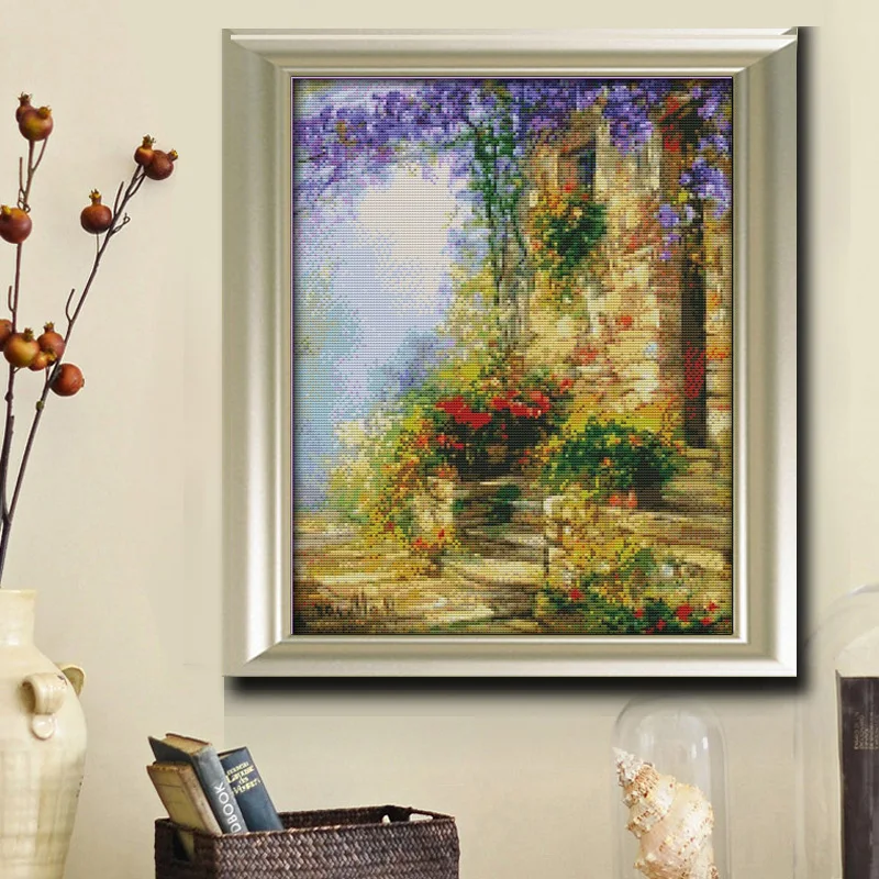 

Beautiful Flower path Printed on Canvas DMC Counted Chinese Cross Stitch Kits printed Cross-stitch set Embroidery Needlework