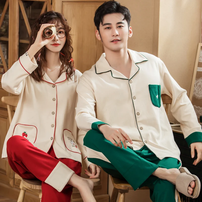 

Men Women Lovers Pajama Sets Spring Autumn Fashion Casual Home Wear Set Male Clothes For Sleepwear M-3XL
