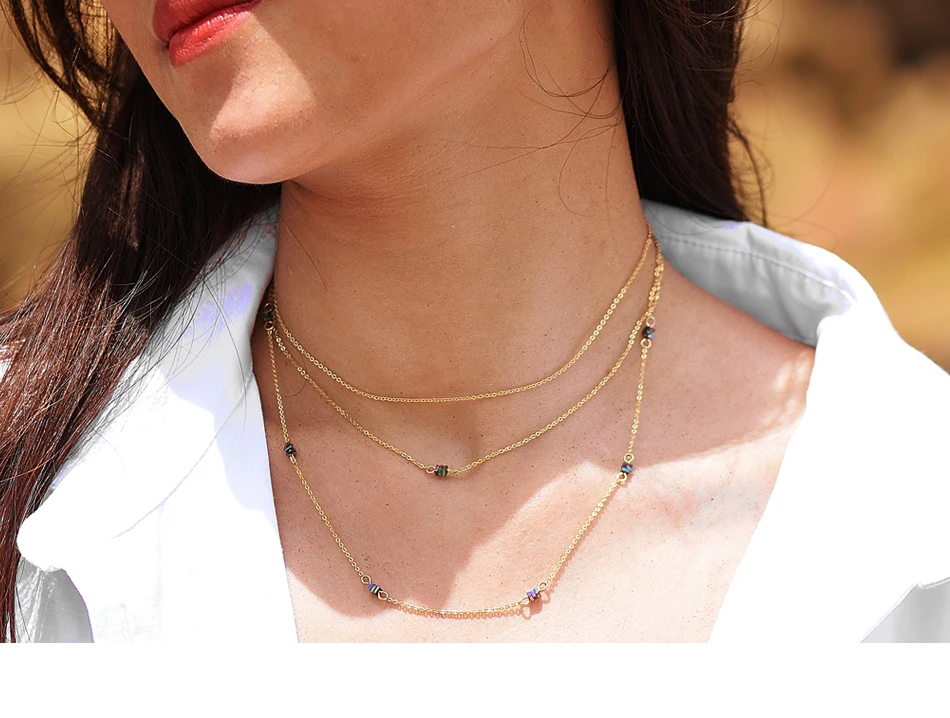 WILD& FREE дизайн 3 чокер, несколько слоев ожерелье для женщин золотой цвет Цепи разноцветные каменные бусины осень и зима свитер ожерелье
