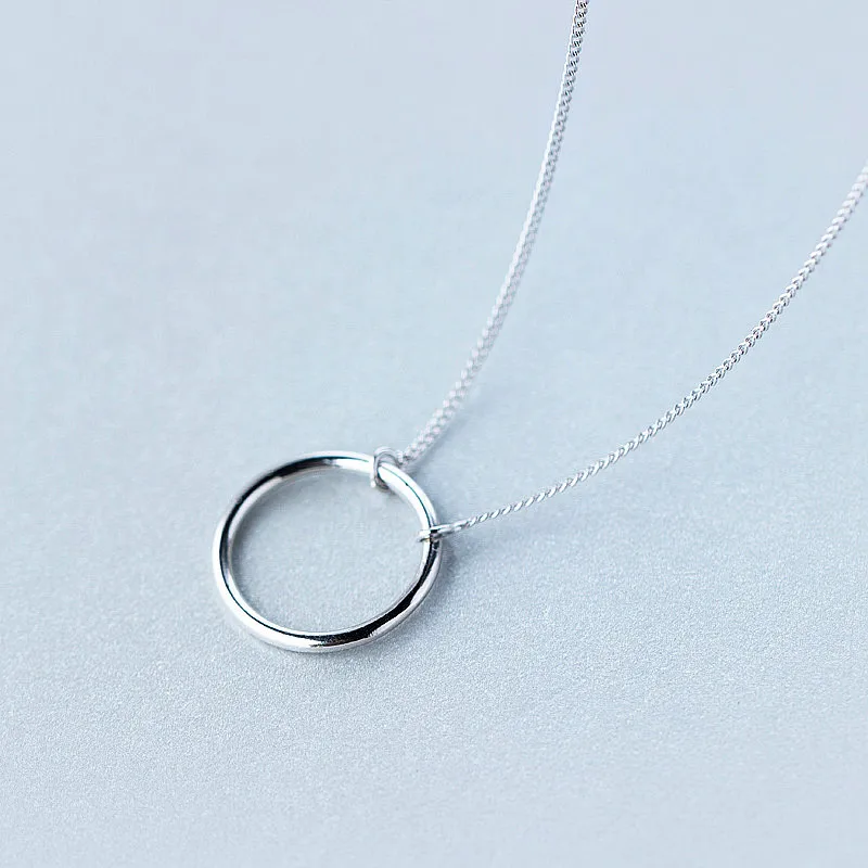 INZATT Minimalist Real 925 Sterling Silver Geometric Round Pendant Necklace 925 Sterling Silver FINE Jewelry For Women Gift - Image 3