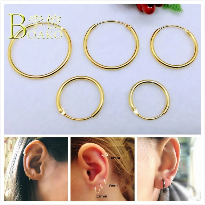 

BOAKO Mini 925 Sterling Silver Earrings For Women/Men Small Hoop Earrings Ear Bone gold black Earring mujer aretes ear hoops B5