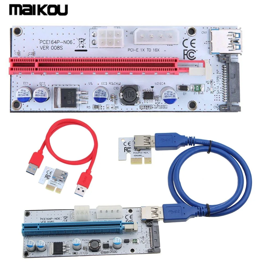 Maikou VER008S PCI E Райзер 1X 16X USB 100 адаптер карта кабель провод для BTC Майнер 30 см/60