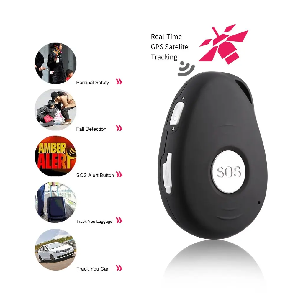 

LESHP Black GPS Mini GPS Tracker Locator SOS Alarm for Kids Elder Pet Cat Dog Car Vehicle Personal Security EU Plug Door