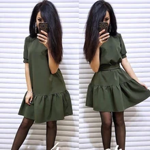 Женские винтажные вечерние платья с коротким рукавом и круглым вырезом, повседневные платья, летняя мода, женские сексуальные свободные платья с оборками