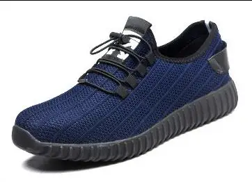 Мужская Рабочая обувь со стальным носком и дышащей сеткой; цвет черный, синий; защитная обувь на платформе с защитой от прокалывания - Цвет: blue