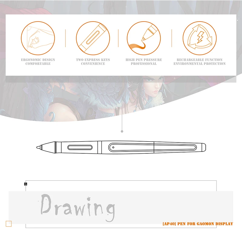  Bolígrafo recargable GAOMON ArtPaint AP40 inalámbrico Digital Art Stylus para pantalla de lápiz de 