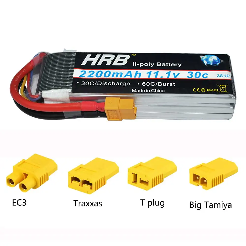 HRB 3S Lipo Батарея 11,1 V 2200 мА/ч, 30C RC Запчасти T XT60 деканов TRX XT90 EC5 JST Для осевой SCX10 самолет FPV; Дрон; гонки машины лодочного - Цвет: XT60 with 4 adapter