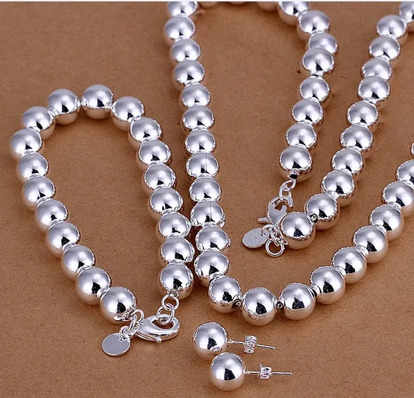 

2019 hot 925 sterling silver sets 10mm hollow ball necklace bracelet earring for women nigeria african beads jewelry set S082