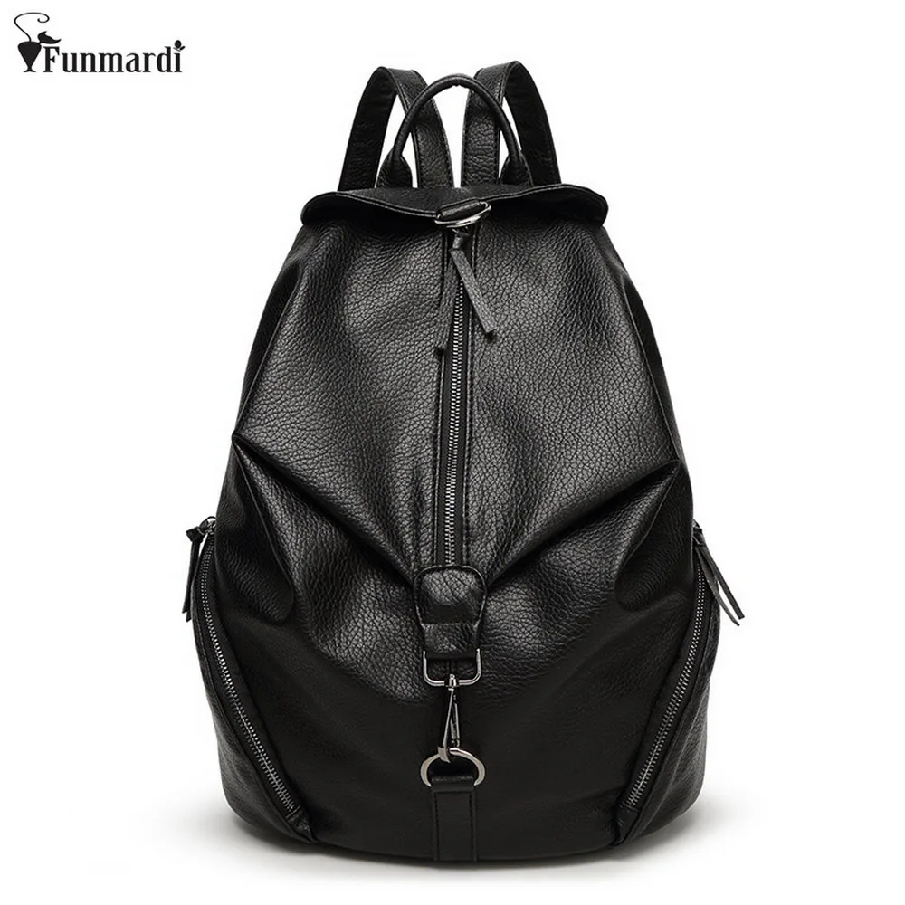 

FUNMARDI Vintage Luxury Leather Women Bags Famous Brand Travel Backpack Preppy Style Schoolbags Fashion Black Backpacks WLAM0057
