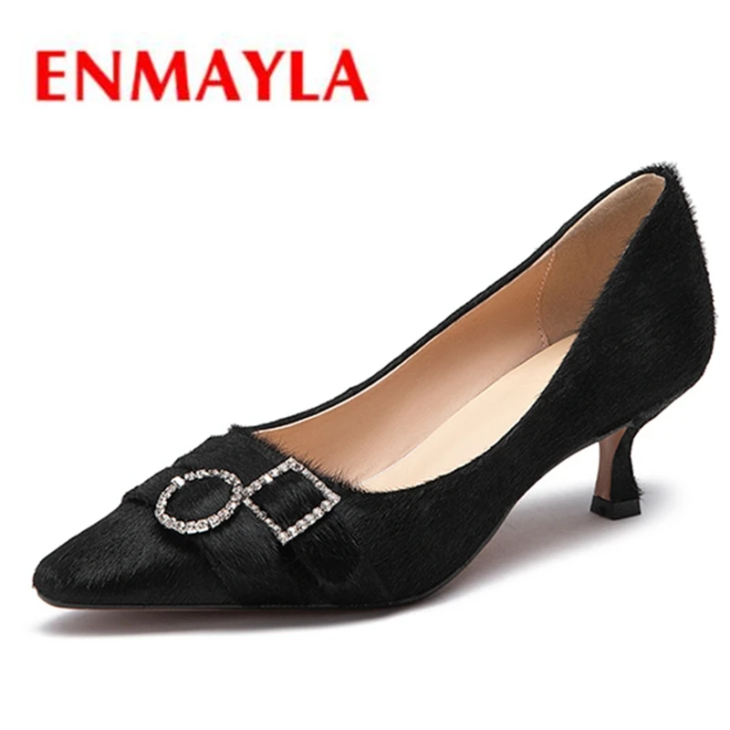 

ENMAYLA Horsehair Pointed Toe Casual Slip-On Women Shoes Tacones Mujer Heels Women Size 34-42 ZYL2312