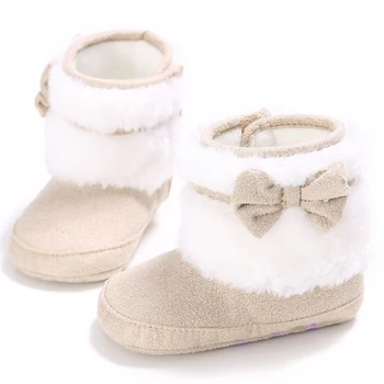 

New Bow Woolen Infants Yam Flock Bebe Sneakers Baby Girls Snow Warm Boots Flock Fleece Soft Sole Bottom Kids Drop shopping